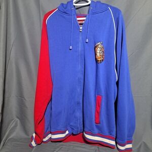 VTG Veezo Wear 2XL NBA Patch Full Zip Hoodie Red Blue Retro Basketball Dallas LA